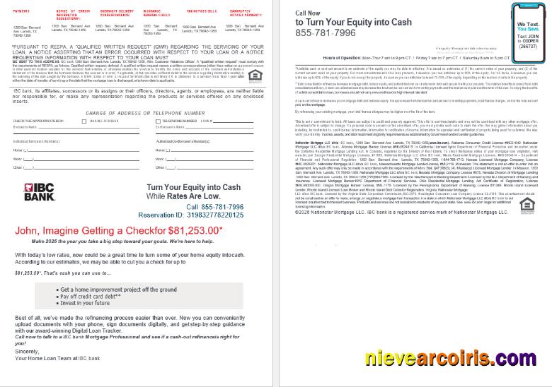 USA Texas IBC bank mortgage loan statement, 4 pages 3-4